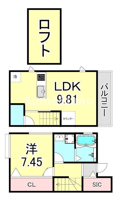 ベルリード クプル 仁川(1LDK/1階)の間取り写真