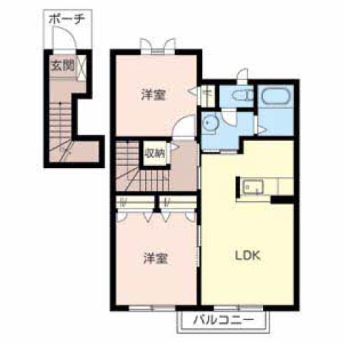 コンフォーレ丸山A・B(2LDK/2階)の間取り写真
