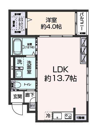 LILA城野(1LDK/1階)の間取り写真