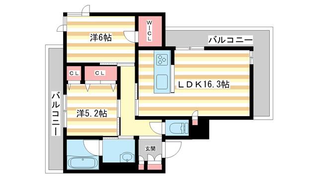 プラート キアリノ(2LDK/3階)の間取り写真
