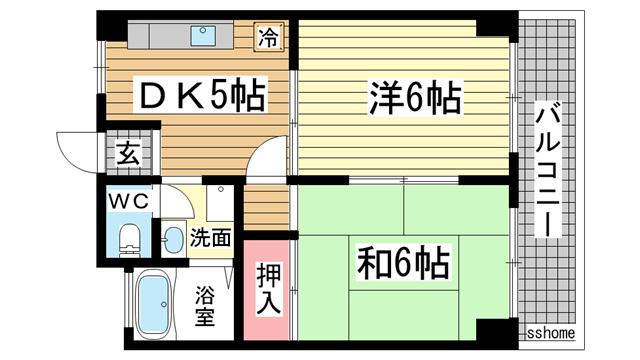 六甲スカイハイツ(2DK/4階)の間取り写真