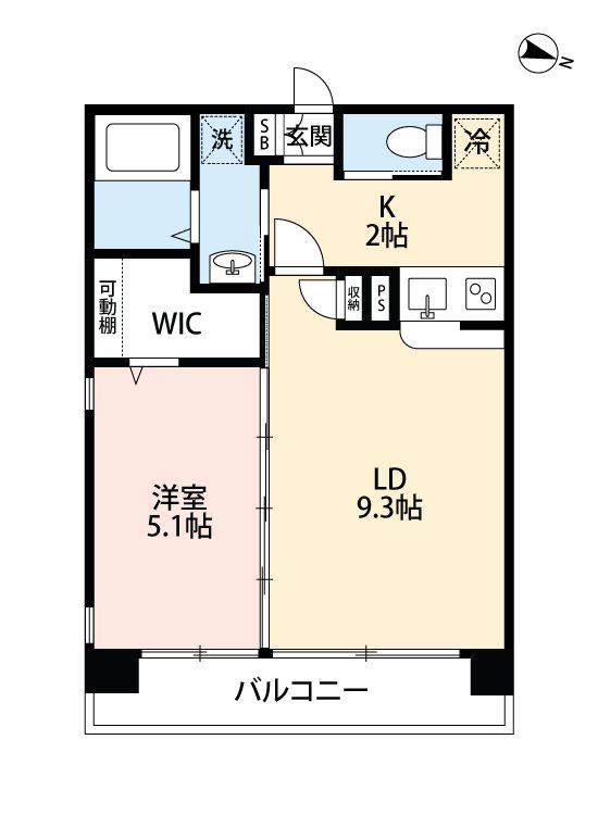 フェリーチェ味噌天神(1LDK/7階)の間取り写真