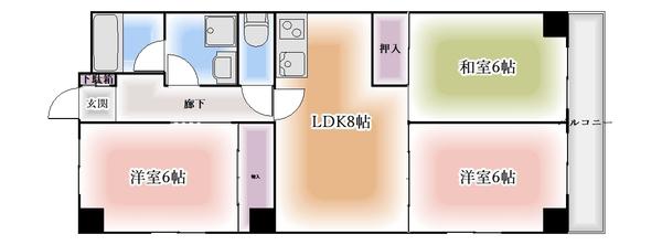 第2ハイツハットリ(3LDK/3階)の間取り写真