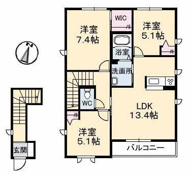 レヴリーB棟(3LDK/2階)の間取り写真
