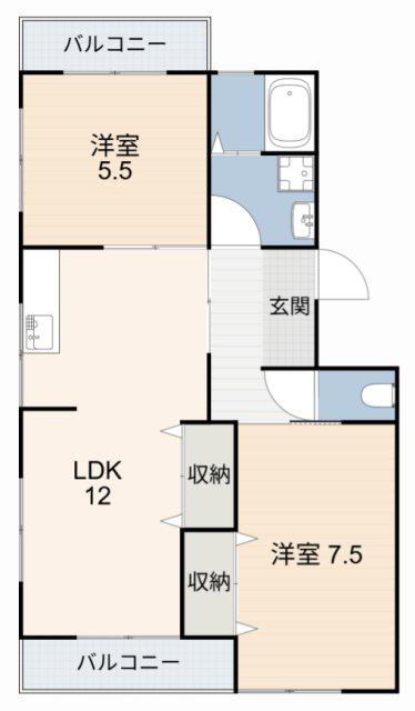 シャトルことぶき(2LDK/1階)の間取り写真