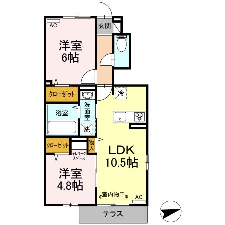ウォールナッツガーデン(2LDK/1階)の間取り写真