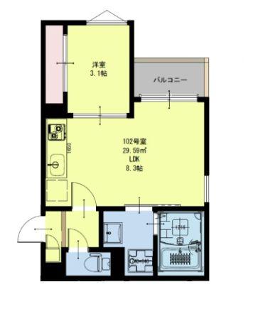 REGALESTフェリチタ仙台荒井(1LDK/2階)の間取り写真