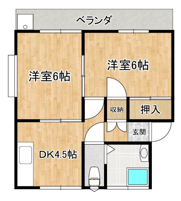 米田アパートA棟(2DK/2階)の間取り写真