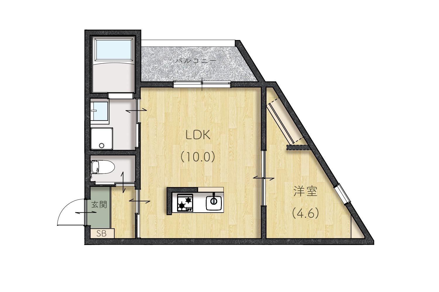 LIEN塩冶(1LDK/2階)の間取り写真