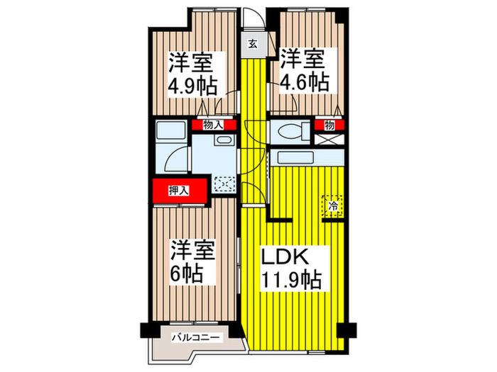 ファーストパレス与野本町(3LDK/5階)の間取り写真