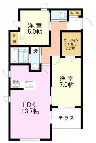 フォンテーヌ国立B(2LDK/1階)の間取り写真