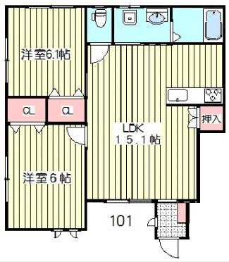 エスポワール希(2LDK/1階)の間取り写真
