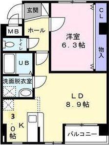 東仙台レジデンス弐番館(1LDK/3階)の間取り写真