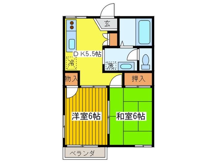京王高尾線 めじろ台駅 徒歩12分 2階建 築33年(2DK/2階)の間取り写真