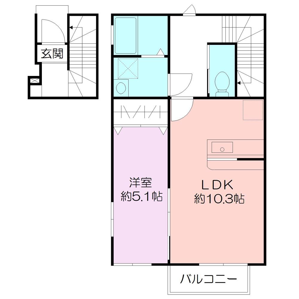 パセオII(1LDK/2階)の間取り写真