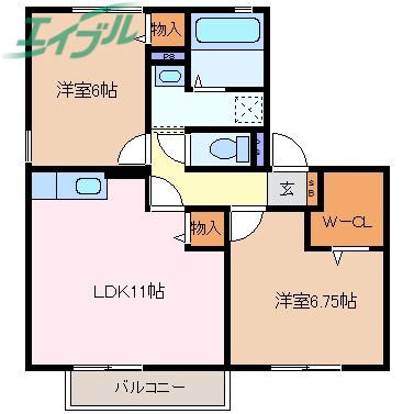 ハイカムールジュンB(2LDK/2階)の間取り写真