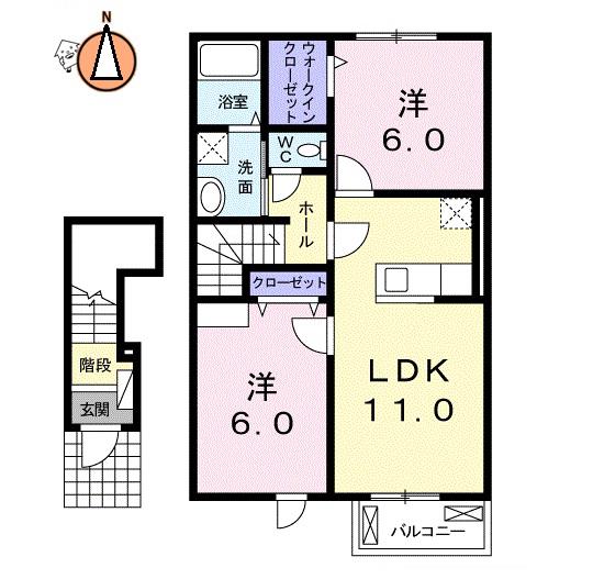 サザンコート B(2LDK/2階)の間取り写真