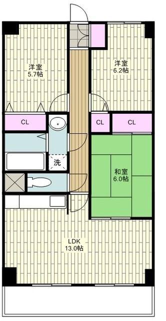 南藤沢AFビル(3LDK/8階)の間取り写真