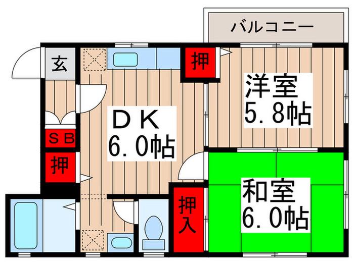 悠ハイツ(2DK/1階)の間取り写真