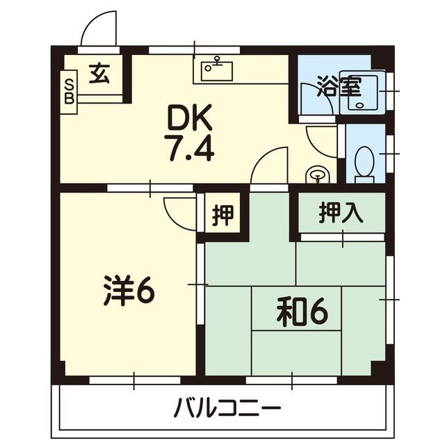 古閑ハイツ(2DK/2階)の間取り写真