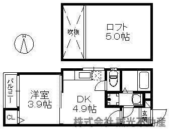 リバティー・JK 225(1DK/2階)の間取り写真