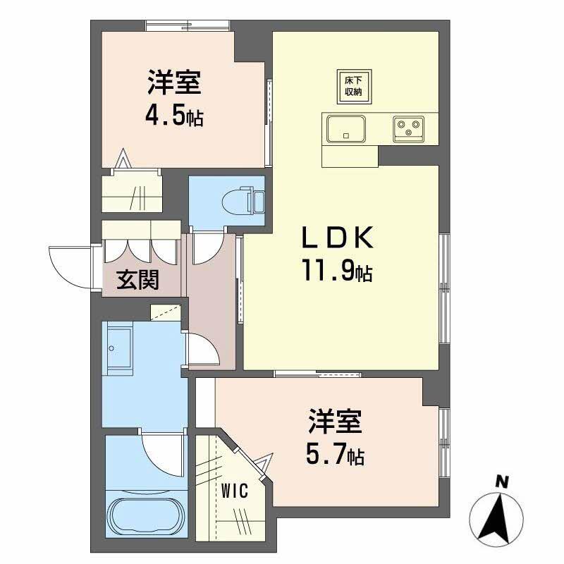 コンフォルト大元駅(2LDK/1階)の間取り写真