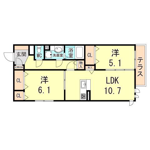 エムライズ材木町(2LDK/2階)の間取り写真