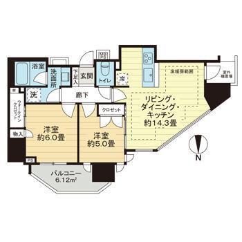 ライオンズ門前仲町レジデンス(2LDK/6階)の間取り写真