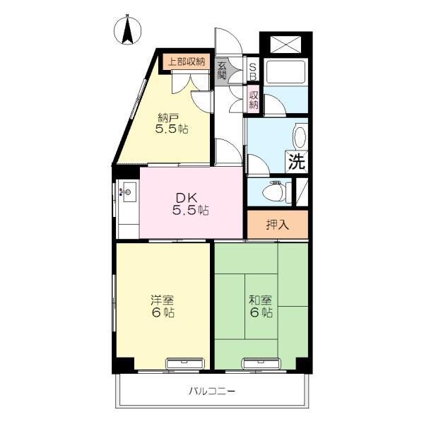 サンハイツ田中(2SDK/5階)の間取り写真