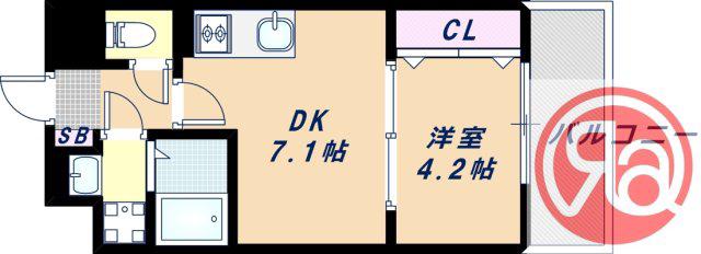 プレミアフェニックス(1DK/4階)の間取り写真