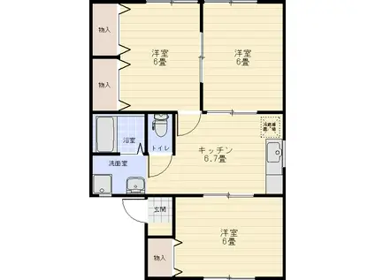 しみずやハイツ(3DK/1階)の間取り写真