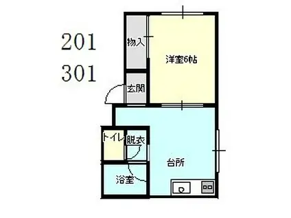 コーポウィング(1DK/2階)の間取り写真