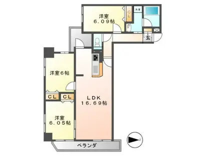 KDX泉レジデンス(3LDK/3階)の間取り写真