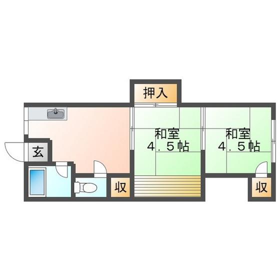 杉岡アパート(2DK/2階)の間取り写真