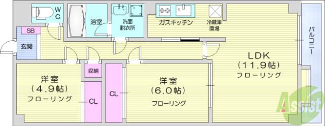 グレンパレスOKINOⅡ(2LDK/3階)の間取り写真