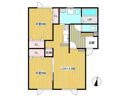 カサベルテII(2LDK/1階)の間取り写真