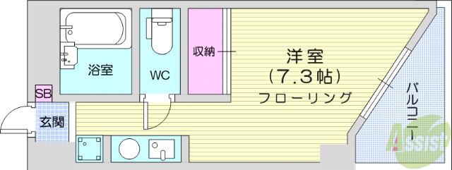 ホワイトキャッスル宮城野2(ワンルーム/2階)の間取り写真