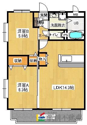 ユーミースマイルII(2LDK/3階)の間取り写真