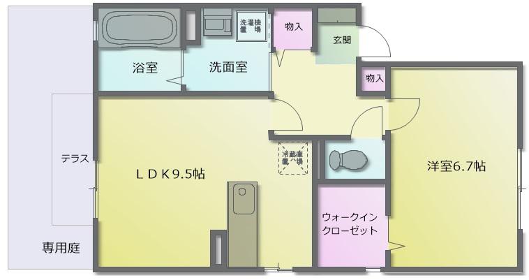 ラパン久宝寺A棟(1LDK/1階)の間取り写真