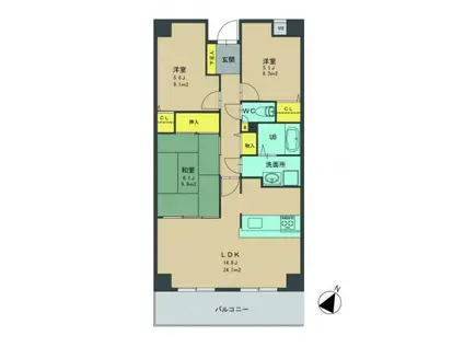 サーパスシティ前原弐番館(3LDK/2階)の間取り写真