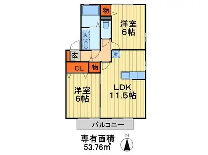 ロジュマンミヤカイドウB(2LDK/2階)の間取り写真