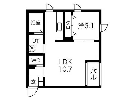 グロウランス長町南II(1LDK/2階)の間取り写真
