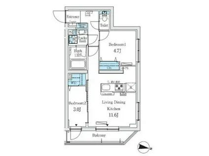 プライムブリス中野富士見町(2LDK/4階)の間取り写真