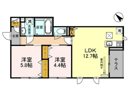 エル ビエントII(2LDK/1階)の間取り写真