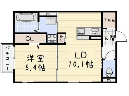MORE PLUS 砂津(1LDK/1階)の間取り写真
