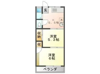 奥田ハイツ(2K/2階)の間取り写真