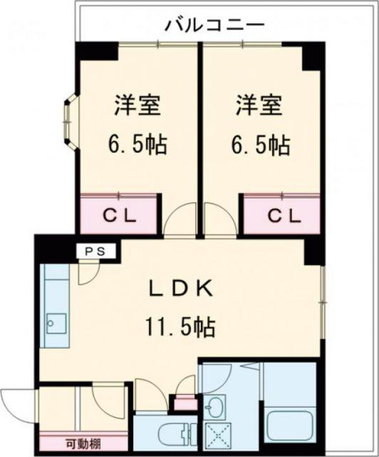 シャレード高砂(2LDK/6階)の間取り写真