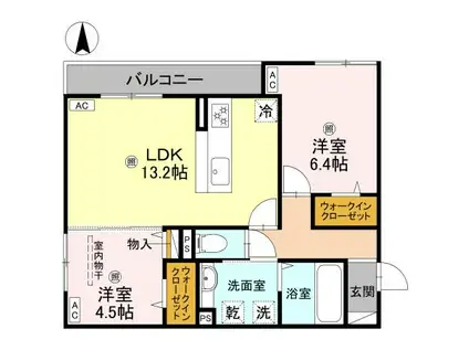 パサログランデ背戸口(2LDK/2階)の間取り写真