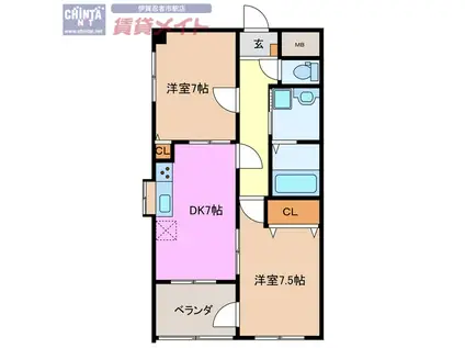 山第2マンション(2DK/4階)の間取り写真