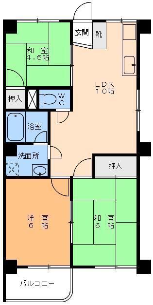 竹村第一マンション(3LDK/4階)の間取り写真